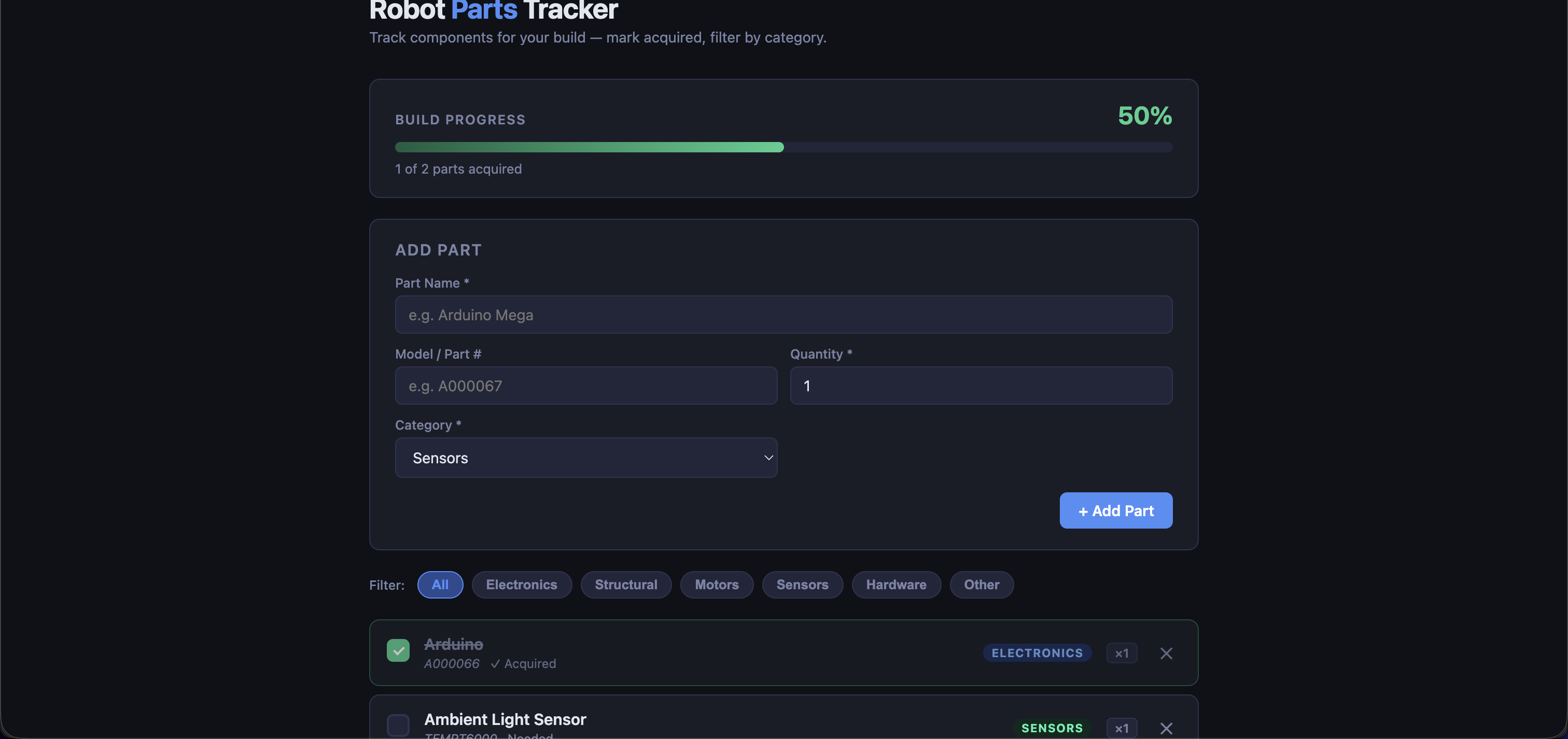 Robotics Inventory Tracker